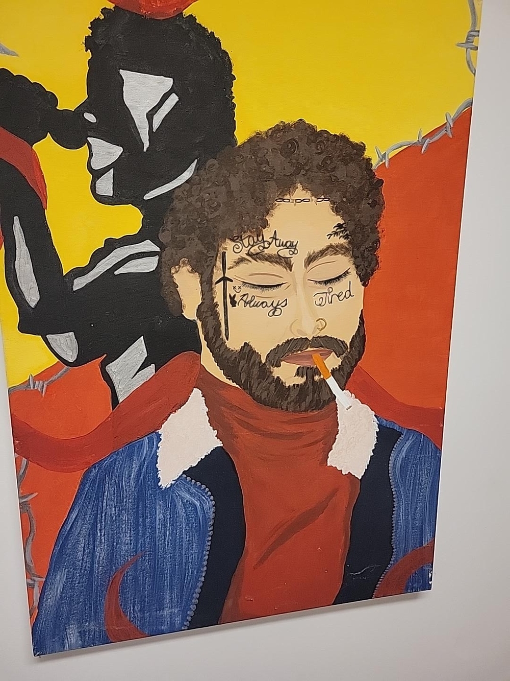 Hand-Painted Red and Blue Post Malone Portrait